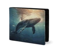 RTSEBVN Portafoglio carino in twill di pelle porta carte Fashio balena sopra l'acqua di mare stampa piccolo portafoglio adatto per viaggi quotidiani, stile, taglia unica, portafoglio in pelle twill