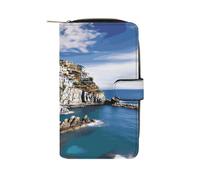 RTSEBVN Portafoglio in pelle multifunzione portafoglio lungo moda Cinque Terre paesaggio stampa borsa in pelle con per donne e uomini, stile, 19.7x11x3.5cm, portafoglio in pelle