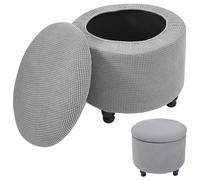 RTSFKFS Copri Pouf Rotondo con Coperchio, Apribile Fodera per Poggiapiedi Rotondo, Storage Ottoman Cover Round Stretch Footstool Slipcover, Stool Protector Cover 45-65cm(Dove)