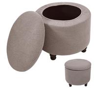 RTSFKFS Copri Pouf Rotondo con Coperchio, Apribile Fodera per Poggiapiedi Rotondo, Storage Ottoman Cover Round Stretch Footstool Slipcover, Stool Protector Cover 45-65cm(Taupe)