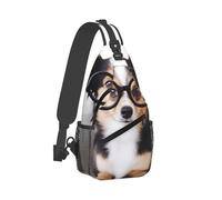RTSTNMBD Zaino a tracolla per uomo e donna, borsa a tracolla carino bradipo borsa da petto per escursioni all'aperto, Cane carino con gli occhiali, Taglia unica