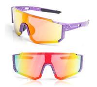 RTUOHUIN Occhiali Rapidi da Ciclismo UV400 Occhiali da Sole Sportivi TR90 Montatura Flessibile Occhiali Protettivi Rapidi per MTB, Bici da Strada, Sci, Corsa - Viola Arancione