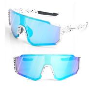 RTUOHUIN Occhiali Rapidi da Ciclismo UV400 Occhiali da Sole Sportivi TR90 Montatura Flessibile Occhiali Protettivi Rapidi per MTB, Bici da Strada, Sci, Corsa - Bianco Blu ghiaccio