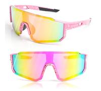 RTUOHUIN Occhiali Rapidi da Ciclismo UV400 Occhiali da Sole Sportivi TR90 Montatura Flessibile Occhiali Protettivi Rapidi per MTB, Bici da Strada, Sci, Corsa - Rosa