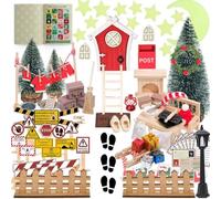 RTUOHUIN Set completo per porta gnomo con libro, accessori in miniatura per Natale, con lettere di gnomo, cantiere, backset, stendibiancheria, gioco fai da te, decorazione per la cameretta dei bambini