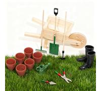 RTUOHUIN Set da giardino con gnomo, 14 pezzi, accessorio per porta gnomo e Natale, con stivali di gomma, carriole, attrezzi da giardino, vasi da fiori, decorazione per la cameretta dei bambini