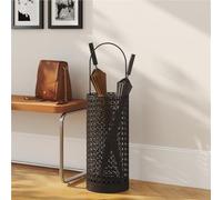 Rtyuioaz Portaombrelli rotondo in metallo con vassoio antigoccia, cestino per ombrelli in finto rattan intrecciato con manico, porta ombrello cavo per ingresso, bastoni da passeggio, canne (nero)