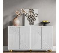 RTYUSWL Credenza da 120 cm, cabina da buffet, credenza con 4 ante sagomate e ripiani regolabili, armadio per soggiorno con maniglie in metallo e gambe sferiche per soggiorno (bianco)