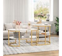 RTYUSWL Set di 2 tavolini da caffè Nesting, tavolo rettangolare staccabile e tavoli rotondi, tavolino moderno per appartamento, piccolo comodino, soggiorno, 52 x 52 x 51 cm (oro, 80 cm)