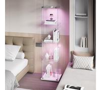 RTYUSWL Vetrina in vetro con illuminazione a LED, 163 x 35 x 39,8 cm, moderna vetrina in vetro a 4 strati e 1 ante, vetrina in vetro, per ufficio, soggiorno, cucina