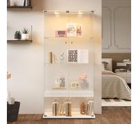 RTYUSWL Vetrina in vetro con illuminazione a LED, di colore bianco, 163 x 35 x 78,5 cm, moderna vetrina in vetro a 4 strati e 2 ante, vetrina in vetro per ufficio, soggiorno, cucina