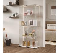 RTYUSWL Vetrina in vetro con illuminazione a LED, di colore bianco, 163 x 35 x 78,5 cm, moderna vetrina in vetro a 4 strati e 2 ante, vetrina in vetro per ufficio, soggiorno, cucina