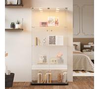 RTYUSWL Vetrina in vetro con illuminazione a LED di colore nero, 163 x 35 x 78,5 cm, moderna vetrina in vetro a 4 strati e 2 ante, vetrina in vetro per ufficio, soggiorno, cucina