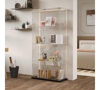 RTYUSWL Vetrina in vetro con illuminazione a LED di colore nero, 163 x 35 x 78,5 cm, moderna vetrina in vetro a 4 strati e 2 ante, vetrina in vetro per ufficio, soggiorno, cucina