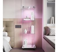 RTYUSWL Vetrina in vetro con illuminazione a LED e rotelle, colore bianco, 123,3 x 35 x 39,8 cm, moderna vetrina in vetro a 3 strati e 1 ante, vetrina in vetro per ufficio, soggiorno, cucina