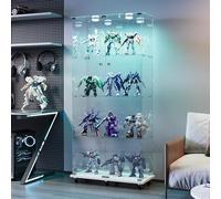 RTYUSWL Vetrina in vetro con illuminazione a LED e rotelle, di colore bianco, 163 x 35 x 78,5 cm, moderna vetrina in vetro a 4 strati e 2 ante, vetrina in vetro per ufficio, soggiorno, cucina