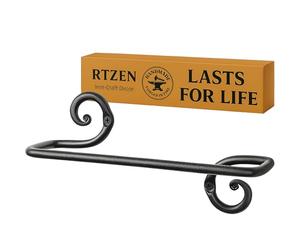 RTZEN Piccolo portasciugamani per bagno - Curve a vortice supporto da parete in ferro battuto per asciugamani - accessori da bagno nero opaco - Portasciugamani da 25,4 cm