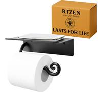 RTZEN Portarotolo di carta igienica da bagno con mensola, realizzato a mano, in ferro battuto, decorazione da parete in stile rustico, colore nero, per arredamento moderno del bagno