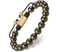RTZN® Bracciale da uomo con pirite - Bracciale artigianale di alta qualità realizzato a mano con autentica pietra pirite - Bracciale regolabile da uomo con perline da 8,5 mm - simbolo di forza