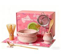 Ruaizel 8 pezzi Set di ciotole in ceramica per matcha, Set da tè Matcha, Set Accessori Cerimonia Tè Matcha, L'Insieme Perfetto per Preparare Tè Matcha(rosa)