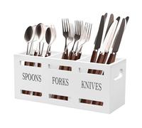 Ruaizel Porta Utensili Da Cucina In Legno, 3 Scomparti, Contenitore Per Bacchette, Cucchiai, Forchette E Coltelli, Bianco
