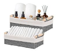 Ruaizel Set di 2 cestini e scatole di stoccaggio con manici, cestino per il bagno per articoli da toeletta, cestino di vimini rettangolari