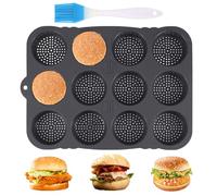Ruaizel Stampo per Pane Hamburger,12/8/4/6 Griglie Stampo Plumcake 10/8cm,Stampo Da Forno Teglia Forno in Silicone Antiaderente Con Pennello per Olio,stampi Per Dolci È Adatto (Dodici buchi 8cm)