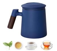 Ruaizel Tazza da Tè In Ceramica Teiera con Filtro Tazza da Te con Infusore, Tazza per Tisana con Filtro e Coperchio Perfetto per la Preparazione Di Tè Sciolto, Per Uso Casa Ufficio (Blu)