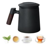 Ruaizel Tazza da Tè In Ceramica Teiera con Filtro Tazza da Te con Infusore, Tazza per Tisana con Filtro e Coperchio Perfetto per la Preparazione Di Tè Sciolto, Per Uso Casa Ufficio (Nero)