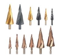 RUAJOGYNVM 5/9/15steps 4-32mm High Speed Steel Spiral Grooved Metal Conical Drill Bit HSS Step Cone Tools Bit(Golden(4-12mm)) RUAJOGYNVM