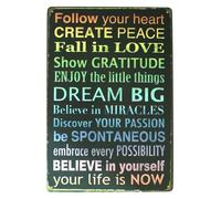 RUAJOGYNVM Affirmations Metal Sign Create Peace Fall in Love Dream Big Life is Now Motivational Wall-Art for Home and Office 8 X 12 inch