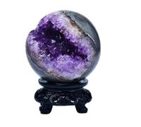 RUAJOGYNVM Amethyst Druzy Geode Crystal Ball Stone Sphere Cluster with Stand for Witchcraft Divination Home Office Decor,100~150g