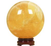 RUAJOGYNVM Crystal Sphere Ball Glass Solid Decorative Prop Ornament for Feng Shui Divination Fortune Telling Tabletop Fountain Decoration, Gold Yellow,60mm