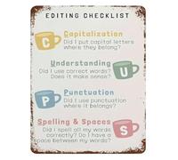 RUAJOGYNVM Editing Checklist Vintage Tin Metal Sign Writer Process Guide Retro Wall-Art for Office Study Library Decor 8 X 12 Inch