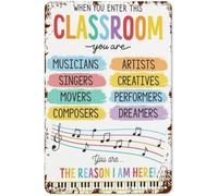 RUAJOGYNVM Elementary Music Room Rules Sign Vintage Educational Tin Plaque for School Classroom Teacher Appreciation Gift 8 X 12