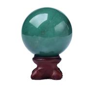 RUAJOGYNVM Green Crystal Sphere Quartz Gemstone Ball Sculpture Figurine with Wooden Stand for Witchcraft, Fengshui, Aura Home Desk Decor,70~80mm