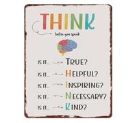 RUAJOGYNVM Inspirational Think Before You Speak Quote Metal Sign Wall Plaque for Home Office Classroom Decor 8 X 12