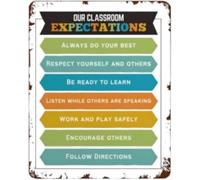 RUAJOGYNVM Our Classroom Expectations Kindergarten Metal Sign Elementary Decor Wall-Art Must Haves 8 X 12
