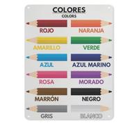 RUAJOGYNVM Spanish Vocabulary Colors Metal Tin Sign Basic Color Words in Espanol Learning Decor for Childrens Bedroom Play Area Living Room 8 X 12 inch