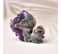 RUAJOGYNVM Uruguayan Amethyst Cluster Squirrel Ornaments Chrysanthemum Crystal raw Stone Carving Home Living Room Decorations,Purple,54x45mm