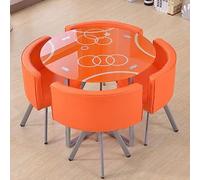 RUANLOV - Set di tavolo da pranzo per 4 persone, moderno, rotondo, in vetro temperato e 4 sedie con schienale in poliuretano, salvaspazio, per cucina, soggiorno, caffetteria (G)