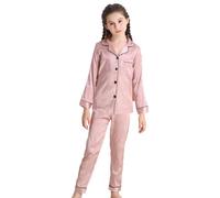 RuanMM Set pigiama in raso morbido per ragazze | Biancheria da notte per bambini | Pigiama per ragazze | Biancheria da notte morbida, Amore rosa, 140 cm