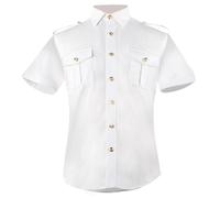 Ruarby Camicia multiuso bianca uniforme a maniche corte/lunghe con colletto abbottonato camicetta casual con 2 tasche camicetta a maniche lunghe abbottonata, Maniche corte, M