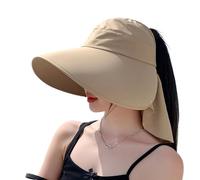 Ruarby Cappello da sole traspirante da donna vuoto con patta per il collo a tesa larga regolabile leggero cappello da sole sportivo per le donne, cachi, Taglia unica