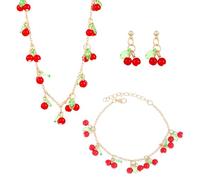 Ruarby Elegante Collana Orecchini Fascino Delicato Acrilico Fragola / Ciliegie Set di Accessori Gioielli Per Le Donne Carino Ciliegie Fragola Combo, Misura unica, come descritto, come descritto