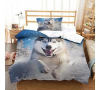 RUASVENNS Husky 2 Pezzi 3D Stampa Digitale Set Copripiumino Copripiumino Set Di Biancheria Da Letto Con Cerniera E Federe Microfibra Morbido Per Bambini Single（135x200cm）