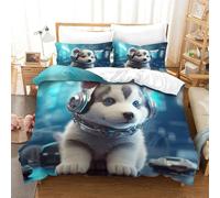 RUASVENNS Husky Copripiumino 3D Stampa Digitale 3 Pezzi Set Copripiumino Con Cerniera Set Di Biancheria Da Letto Microfibra Morbido E Federe Per Bambini Double（200x200cm）