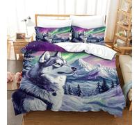RUASVENNS Husky Set Copripiumino 3D Stampa Digitale Copripiumino 3 Pezzi Microfibra Morbido E Federe Con Cerniera Set Di Biancheria Da Letto Per Bambini King（220x240cm）