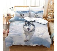 RUASVENNS Husky Set Copripiumino 3D Stampa Digitale Copripiumino 3 Pezzi Microfibra Morbido E Federe Con Cerniera Set Di Biancheria Da Letto Per Bambini King（220x240cm）