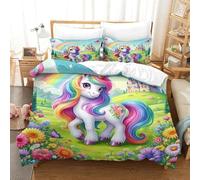 RUASVENNS Il mio piccolo pony Copripiumino 3 Pezzi 3D Stampa Digitale Rainbow Unicorn Set Copripiumino Con Cerniera Set Di Biancheria Da Letto Microfibra Morbido E Federe Per Bambini King(220x240cm)